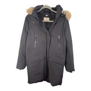 Soia & Kyo Parka Jacket Hooded with Coyote Fur Trim Coat Black Size Medium